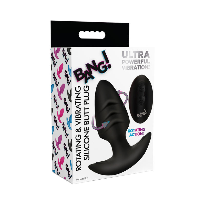 BANG! Rotating & Vibrating Silicone Butt Plug with Remote Black